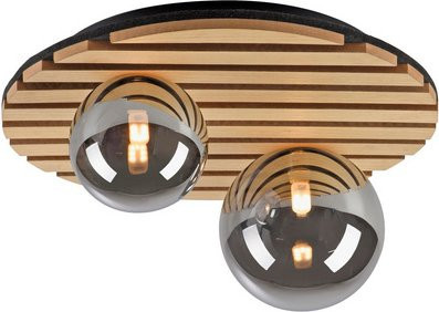 Paul Neuhaus Leuchte GERDA STIKA in Beige und Holz, B: 38,5 cm, T: 38,5 cm, H: 19,0 cm