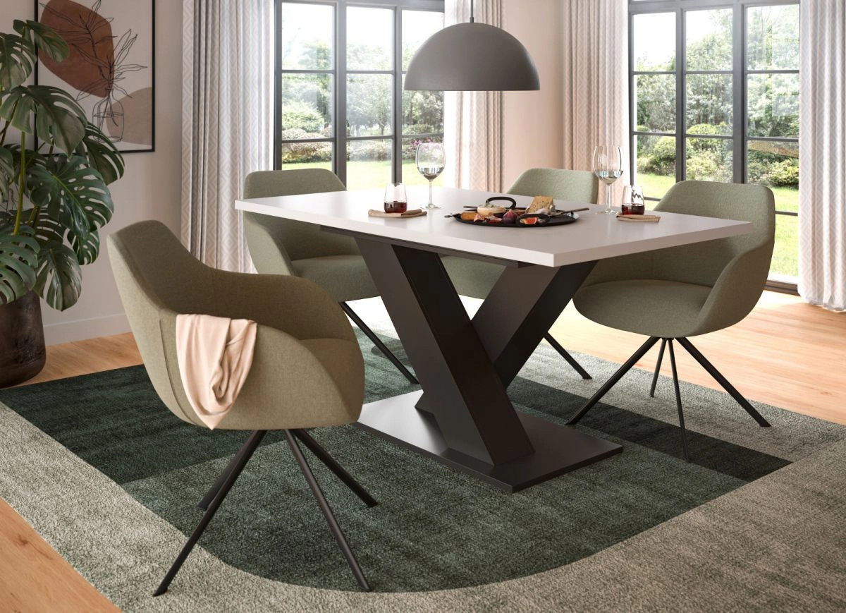 Inn.Furn Esstisch ausziehbar in Weiß und Grau, moderner Küchentisch mit X-Frame Gestell - Bild 5