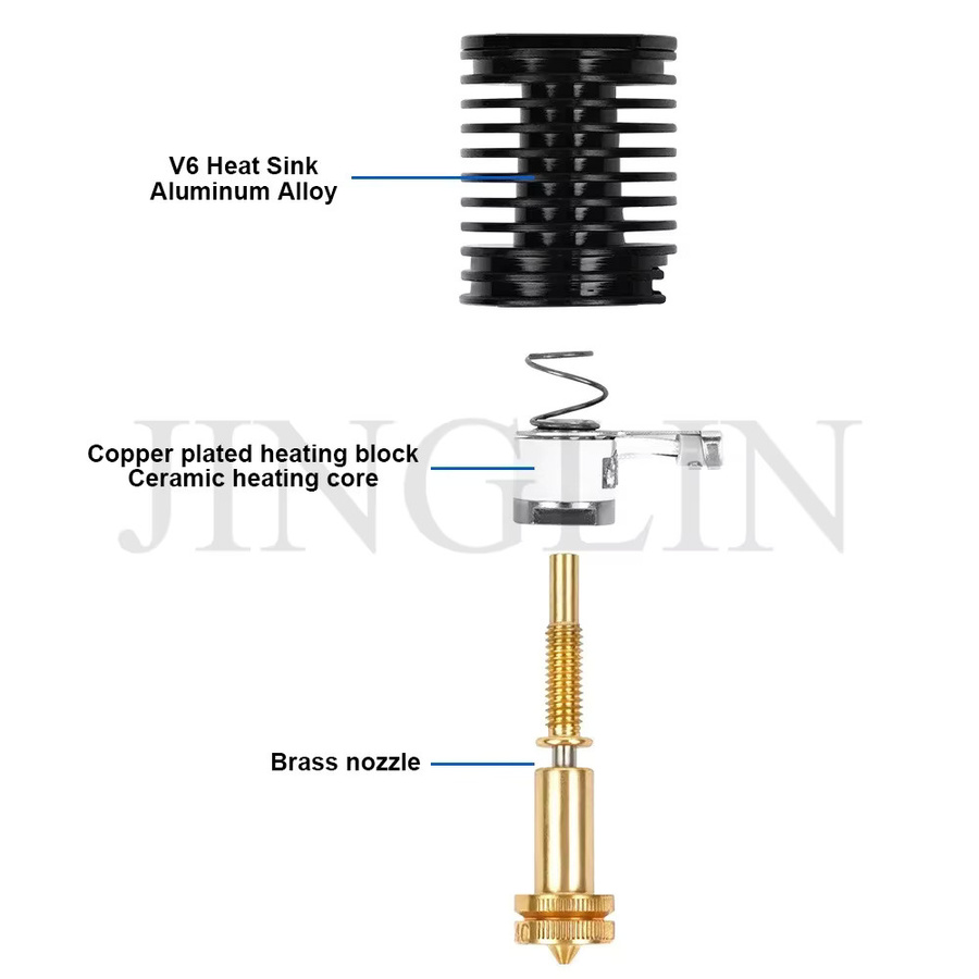 E3D Revo Hotend Kit V6 für Ender 3 3D-Drucker mit Kühlkörper, Messingdüse, Keramik-Heizkern und 104Nt Thermistor - Bild 3