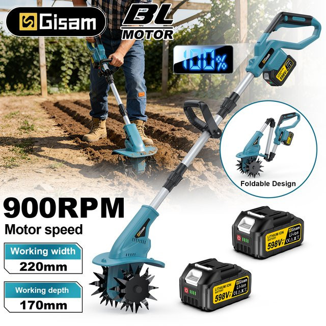 Gisam Bürstenloser Elektrischer Gartenfräser Rototiller für Makita 18V Akku in Blau - Bild 1
