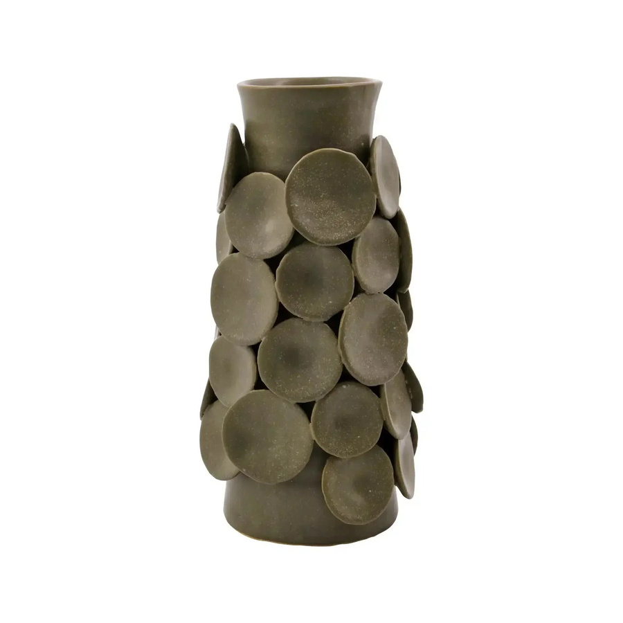 House Doctor Vase Dot in Grün aus Steingut mit Kreismuster und schlanker Form, Höhe: 26.5 cm - Bild 1
