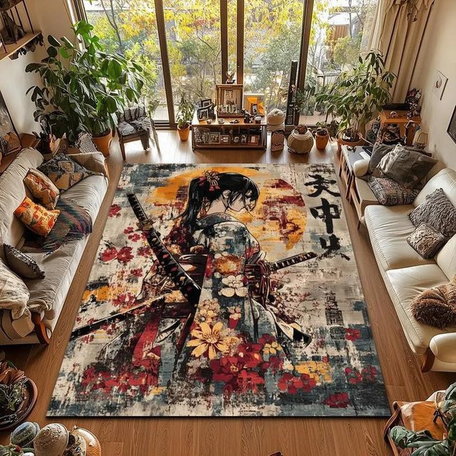BC-Warm Home Anime-Teppich mit Palmen-Print und Manga-Design, mehrfarbig, B: 120 cm, T: 160 cm - Bild 1