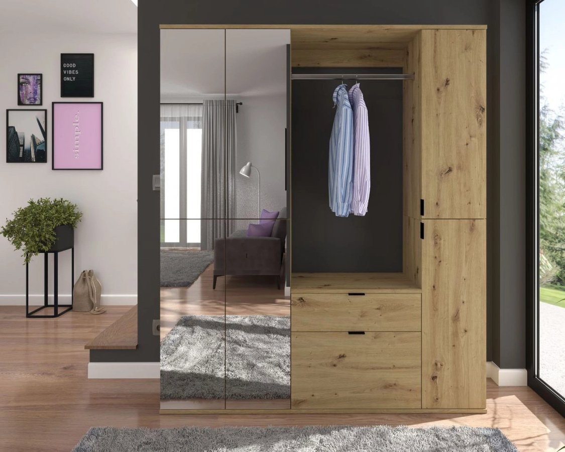 Inn.Furn Garderobenschrank Line-Up mit Spiegeltüren in Eiche, B/T/H: 61 x 34 x 193 cm - Bild 3