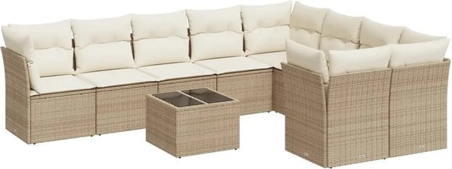 vidaXL 10-teilige Garten-Sofagarnitur aus Poly-Rattan in Beige mit Tisch und Polsterkissen in L-Form - Bild 1