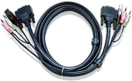 ATEN KVM Anschlusskabel in Schwarz mit DVI-18+5pol, USB 2.0 A und 3,5 mm Klinkensteckern, Länge: 1,8 m - Bild 1