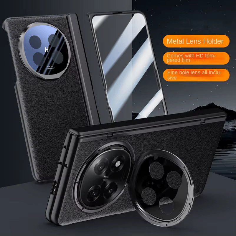 OPPO Find N5 Schutzhülle aus Leder mit Sichtschutz und HD-Bildschirm, 9H gehärtetes Glas und All-Inclusive-Kamerahalter mit Federscharnier, Schwarz - Bild 4