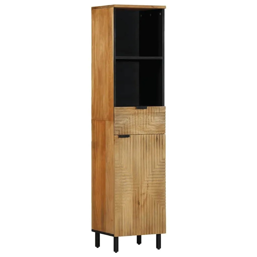 vidaXL Badschrank aus Mango-Massivholz in Braun mit Türen und offenen Regalfächern, H x B x T: 160 x 38 x 33 cm - Bild 2