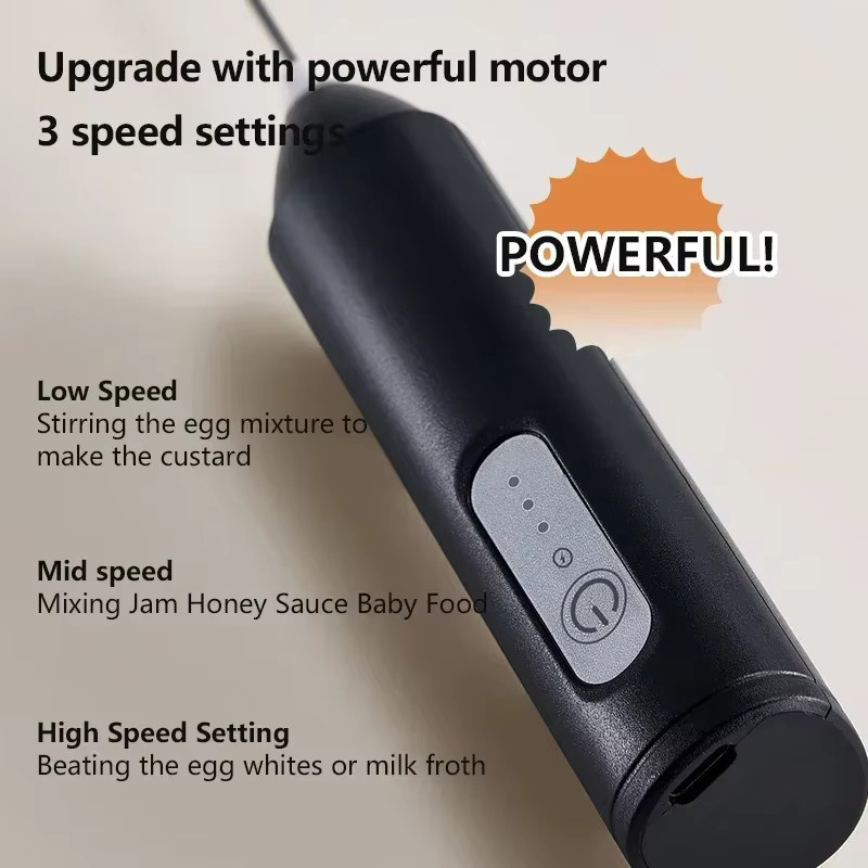 HAOYUNMA Kabelloser elektrischer Milchaufschäumer in Schwarz, USB-Mini-Mixer mit 3 Geschwindigkeiten, tragbarer Schaumbereiter für Kaffee und Cappuccino - Bild 2