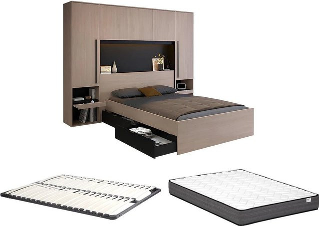 Velona Bettrahmen mit Schubladen in Schwarz und Naturfarben Hell, B/T/H: 140 x 190 cm - Bild 1