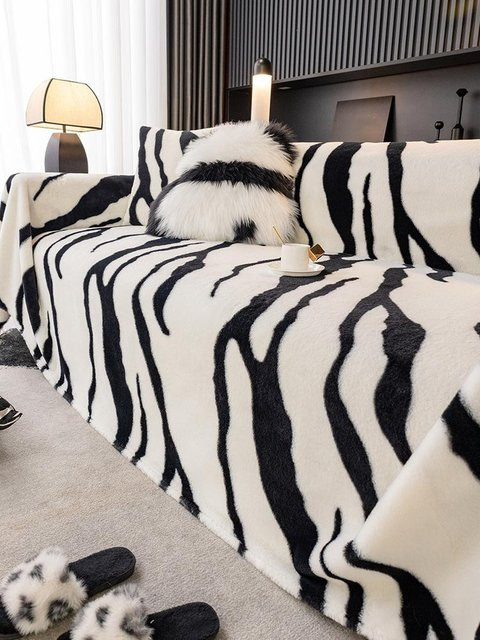 Flauschiger Leoparden-Wohnsofa-Bezug aus Plüsch in Schwarz, Breite: 180 cm, Tiefe: 130 cm - Bild 1
