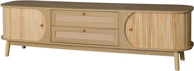 okwish TV Schrank mit Türen, Schubladen und Rattan-Seiten in Natur/Beige, B/T/H: 170 x 39,5 x 46 cm - Bild 1