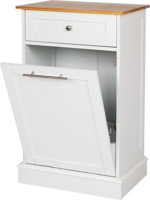 WONDERMAKE Wäscheschrank und Mülleimer-Schrank aus Holz und Bambus mit Schublade, weiß, B/T/H: 51 x 37 x 82 cm - Bild 1