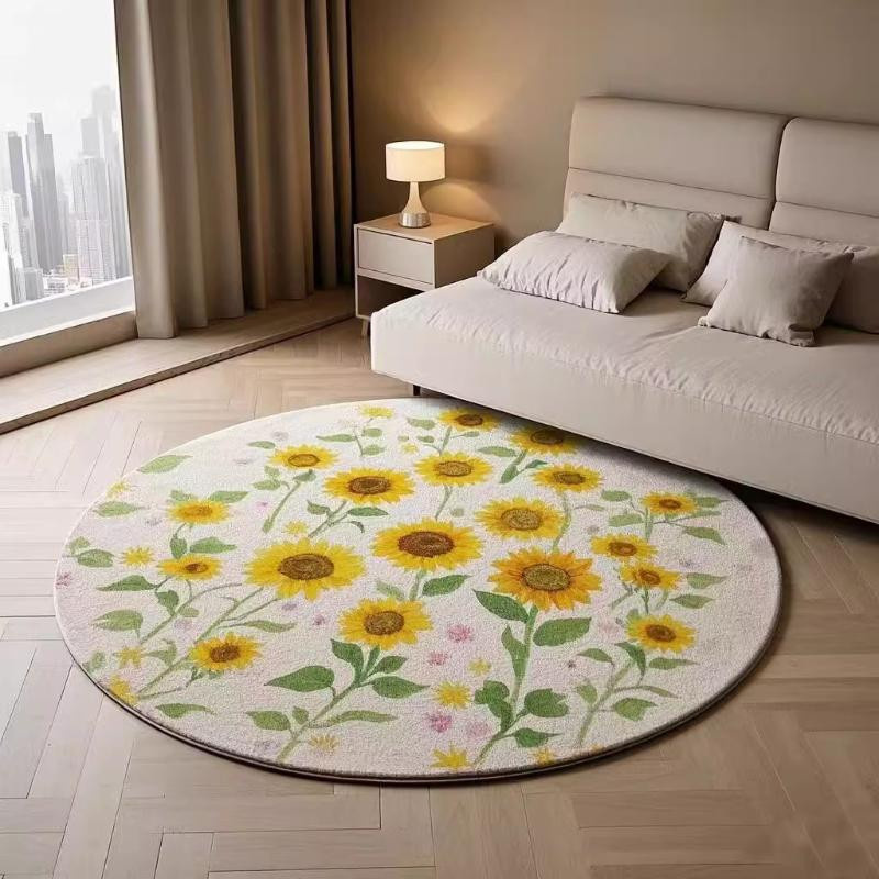 Runder Plüschteppich mit Sonnenblumenmuster von HGHT, weicher und waschbarer Teppich für Wohnzimmer und Schlafzimmer, Durchmesser: 80 cm - Bild 2