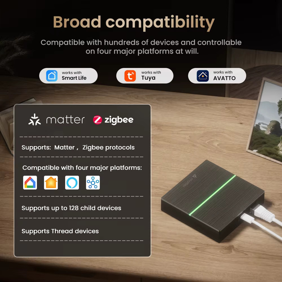 AVATTO Matter Smart ZigBee Gateway-Hub Kabelgebundene Smart Home Bridge in Schwarz, kompatibel mit Tuya, HomeKit, Siri, Google Home und Alexa - Bild 2