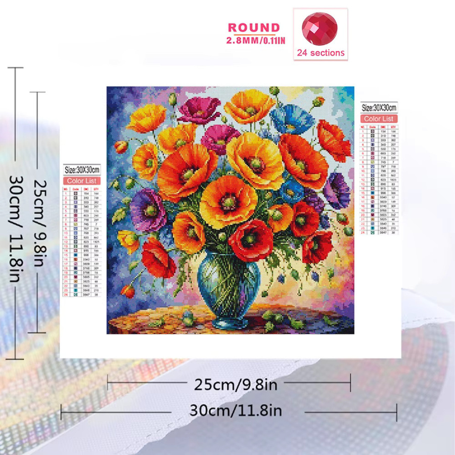 Momoart DIY Diamant-Mosaik Set Mohnblumen in der Vase, bunte Diamant-Stickerei für die Heimdekoration, B/B/H: 20 x 20 x 20 cm - Bild 2