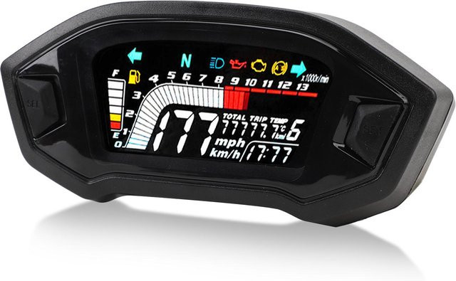 GoolRC Digitaler Motorrad Tacho mit LCD Display als Kilometerzähler, Drehzahlmesser RPM und Wassertemperaturanzeige in Schwarz - Bild 1