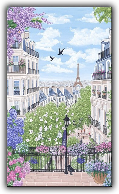 NUOYING Diamantmalerei-Set Paris Eiffelturm Frühlingsstadtlandschaft für Erwachsene, Runde Wanddekoration, Mehrfarbig - Bild 1