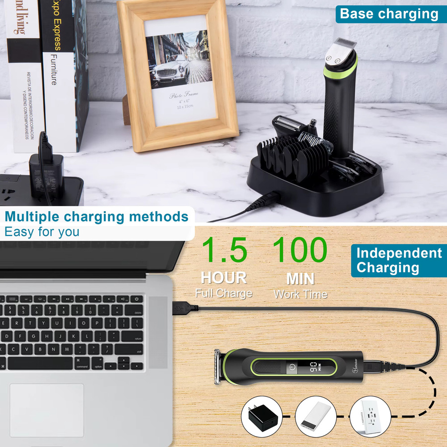 Hatteker Professioneller Haarschneider in Schwarz mit LCD-Bildschirm und USB-Ladestation - Bild 7