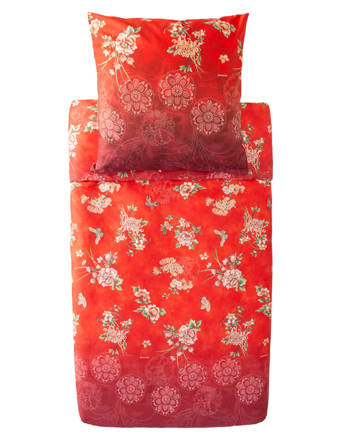 Bassetti Mako-Satin Bettwäsche Esperidi mit floralem Design in Rot, bestehend aus Bettbezug und Kissenbezug aus Baumwolle - Bild 1