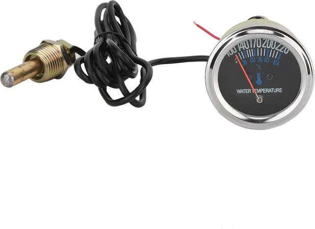 Mechanische Wassertemperaturanzeige für Auto aus Metall mit gelbem Licht, 52mm, 12V, Schwarz - Bild 1