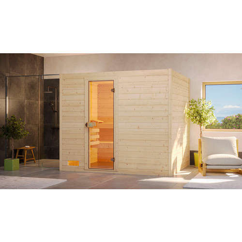 WEKA Massivholzsauna Valida 4 in Braun mit 7,5 kW Ofen und externer Steuerung für 6 Personen - Bild 2