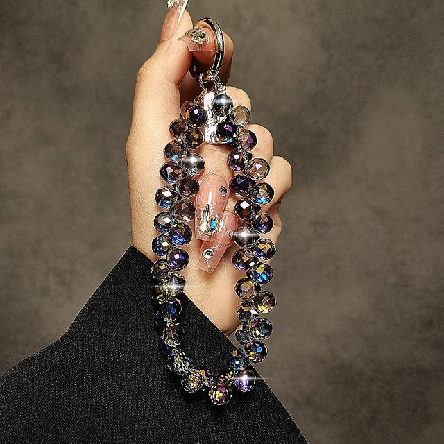 Funkelnde Handy-Handgelenksschlaufe mit Diamant-Kristallperlen in Lila und Multicolour für universelle Handyhüllen - Bild 1