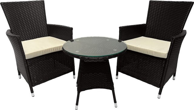 CLP Gartenmöbel-Set Fireda, 3-teilige Sitzgarnitur aus PE-Rattan mit Couchtisch, Sitzkissen und Tischplatte aus Sicherheitsglas - Bild 1