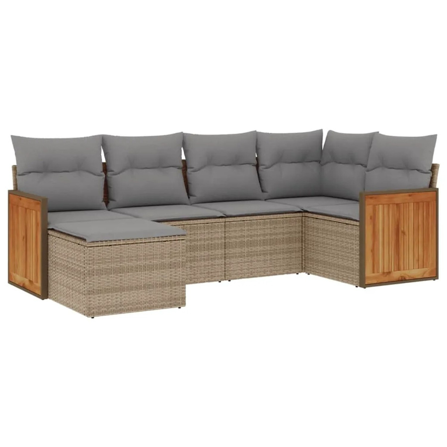 vidaXL 6-tlg Garten-Sofagarnitur aus Poly Rattan mit Kissen in Beige und Grau - Bild 2