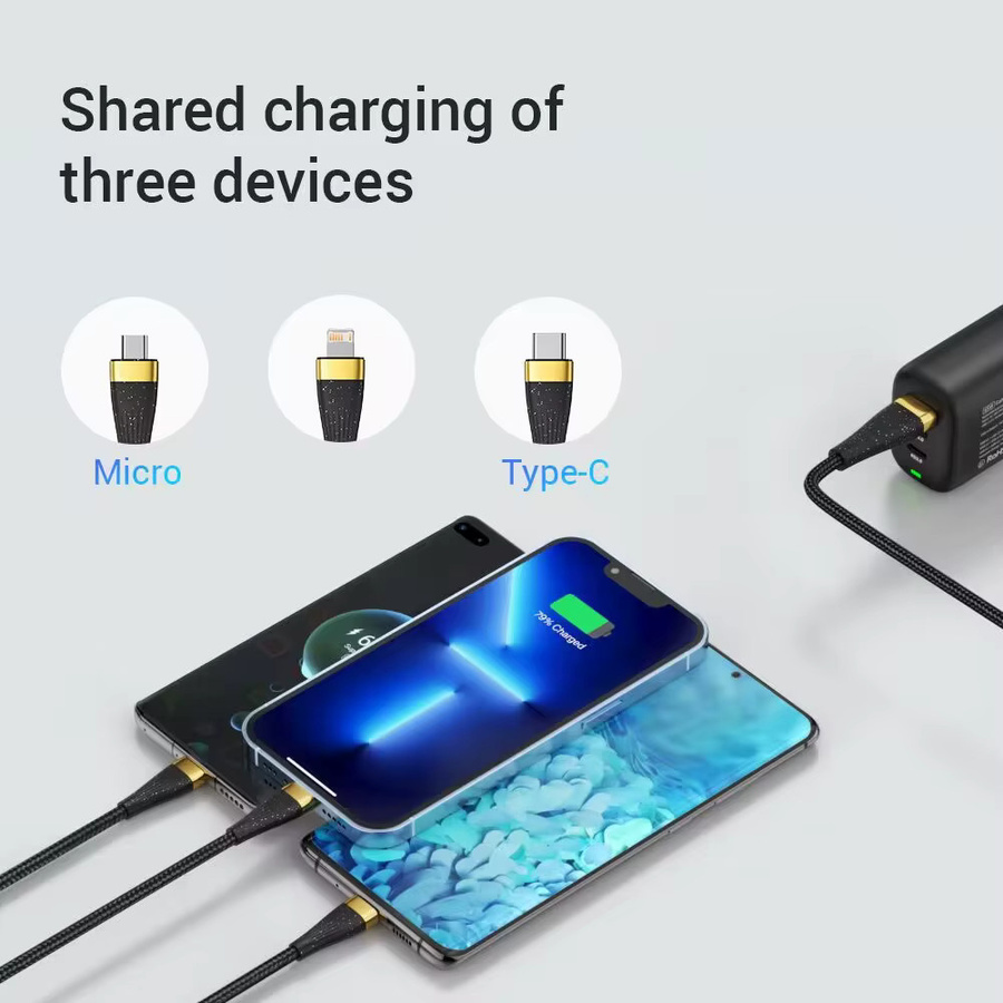 2er-Set ASOMETECH 3-in-1 USB Schnellladekabel mit 100 W und 6A für Typ C und Micro USB in Schwarz - Bild 6