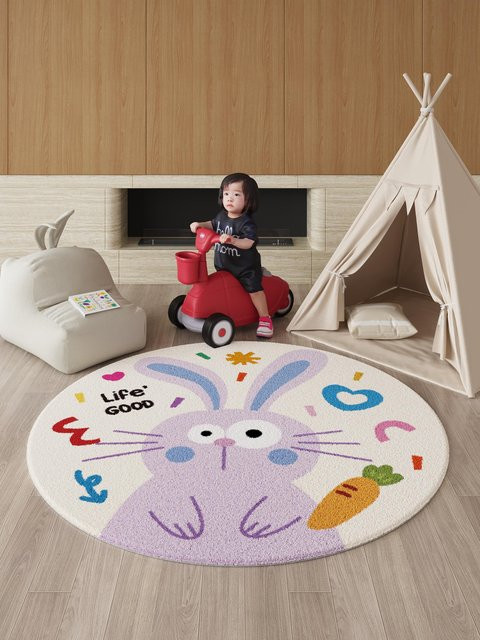 Runder Cartoon-Teppich von Wucifang Jewelry für Kinderzimmer und Wohnzimmer, flauschiger Plüschteppich aus Polyester, Mehrfarbig, Durchmesser: 80 cm - Bild 1