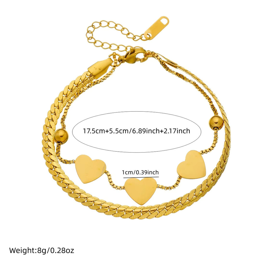 XIYANIKE Armband, Doppel-Schicht Kette, Herz, Perlen, Edelstahl, Gold, Damen - Bild 2