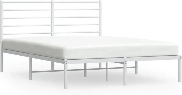 vidaXL Bettgestell aus Metall mit Kopfteil in Weiß, B/T: 150 x 200 cm - Bild 1
