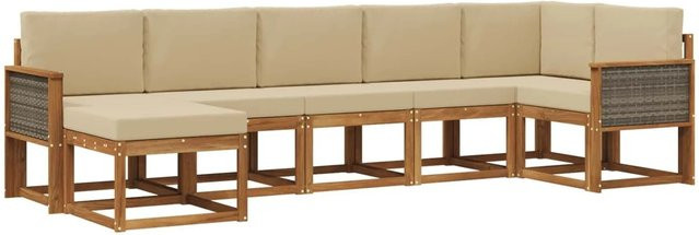 vidaXL Outdoor-Sofagarnitur in L-Form aus Akazienholz mit 7 Kissen in Beige und Braun - Bild 1