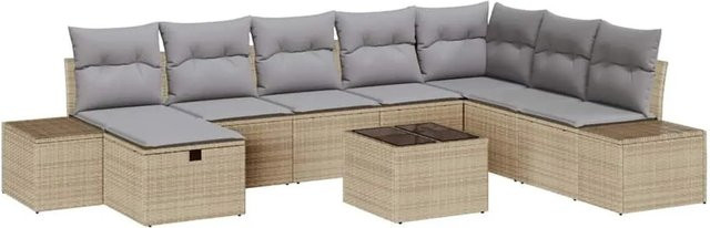 vidaXL Garten-Sofa-Set aus Poly-Rattan in Beige mit 9-teiligem Set inklusive Kissen, Couchtisch und Ottoman für Terrasse und Garten - Bild 1