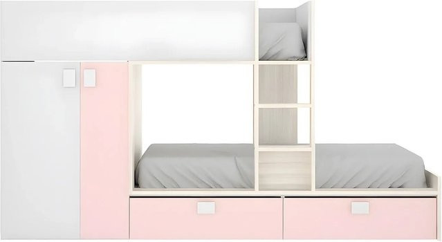 Vente-unique Etagenbett Juanito für Kinder in Puderrosa und Weiß, Höhe: 275 cm, Breite: 90 cm, Tiefe: 190 cm - Bild 1