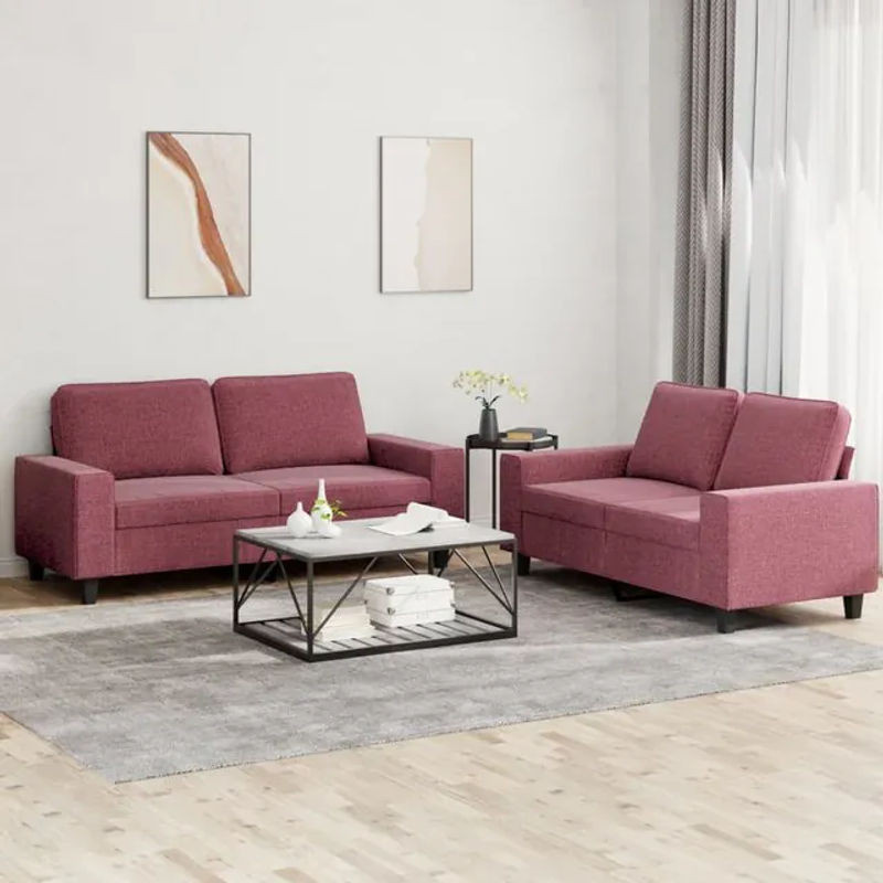Vidaxl Wohnzimmergarnitur 2-Sitzer Modern mit Stoffbezug in Weinrot - Bild 1
