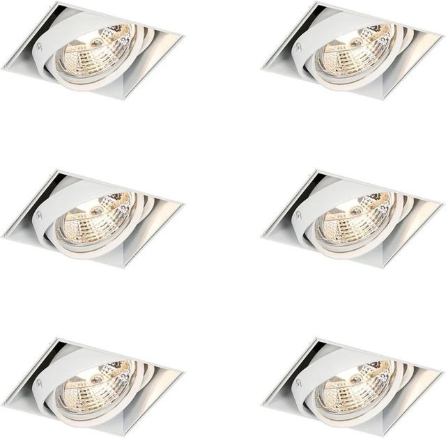 QAZQA Oneon Set mit 6 Einbaustrahlern Weiß GU10 AR70 Trimless minimalistisch verstellbar - Bild 1