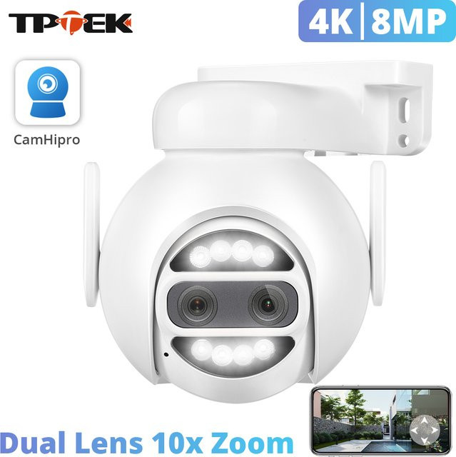 CamHipro 8MP 4K IP PTZ Outdoor Überwachungskamera mit Dual-Objektiv, Wifi und 10x Digital Zoom, Weiß - Bild 1