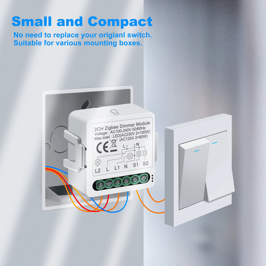 GIRIER Tuya Smart Dimmer Switch Modul ZigBee Breaker Relais in Weiß für dimmbare Glühbirnen mit 2-Wege-Steuerung, kompatibel mit Alexa und Google Assistant - Bild 2