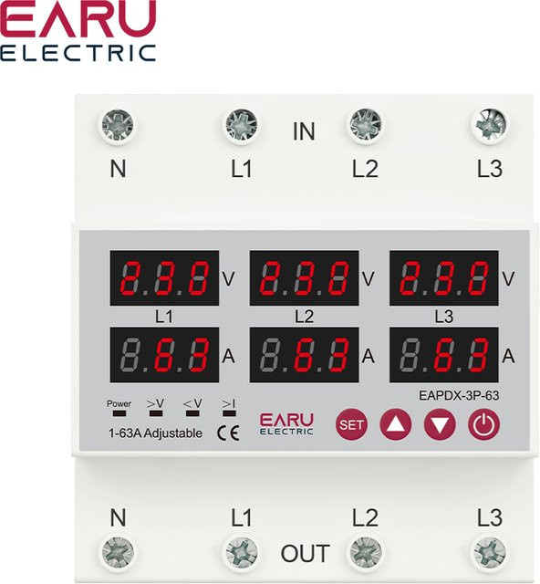 EARU Dreiphasen-Spannungsstrom-Schutzschalter mit Unterspannungsschutz, Strombegrenzungsschutz und Relaisschutz für DIN-Schiene, 3 x 220 V / 380 V, 63 A bis 100 A - Bild 1