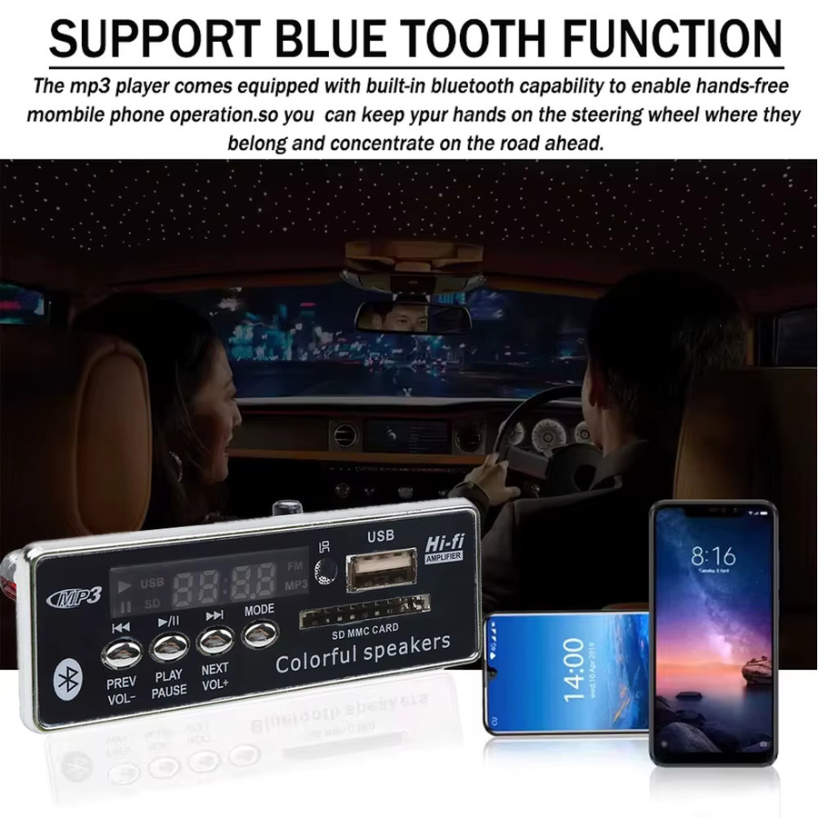 KEBIDU Bluetooth 5.0 MP3-Player mit USB und TF-Slot, WMA WAV Decoder Board mit FM-Radio und Freisprecheinrichtung für Auto-Audio-Adapter, DC 12V - Bild 3