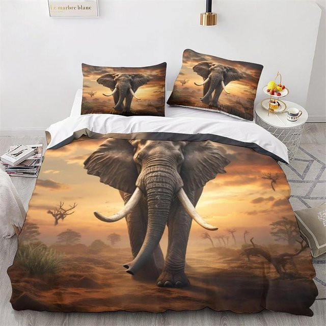 Flylo Bettwäsche-Set Elefant in Braun aus weicher Mikrofaser mit Reißverschluss, B/H: 100 x 135 cm - Bild 1