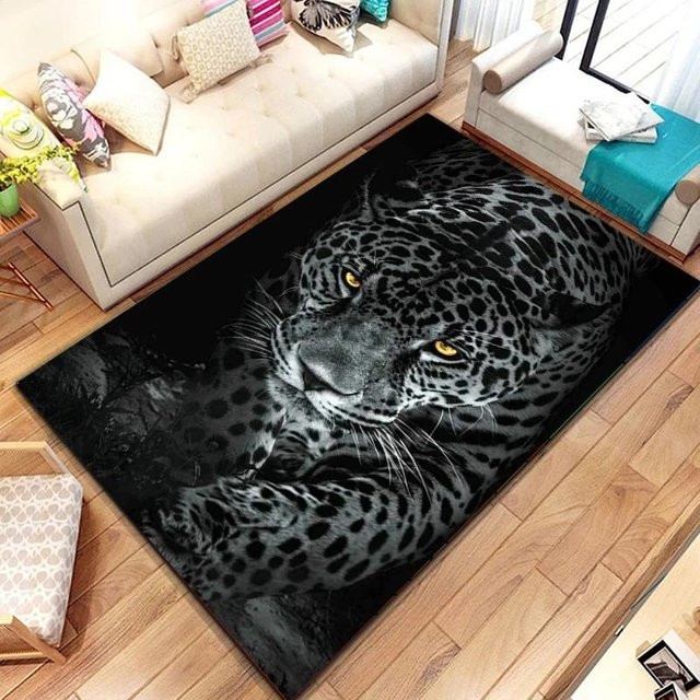 BC-Warm Home Teppich mit Leopard- und Gepard-Cartoon-Design, Schwarz, Waschbar und Rutschfest, B/T: 80 x 120 cm - Bild 1