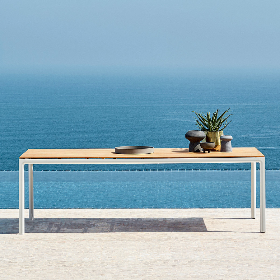 Solpuri SOFT Tisch für Garten und Terrasse aus Aluminium und Teakholz in Alu White und Braun, B/T: 160 x 100 cm - Bild 2