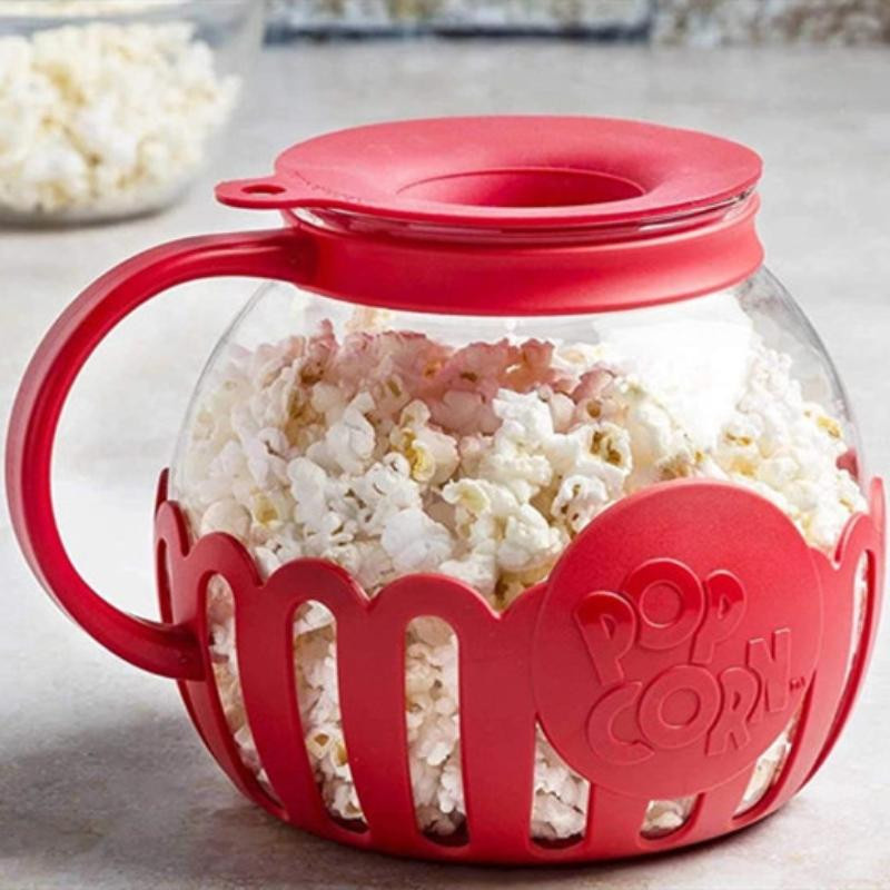 Micro-Pop Popcornmaschine aus Borosilikatglas mit 3-in-1-Deckel zur Messung von Maiskörnern, mikrowellengeeignet und spülmaschinenfest, Farbe: Rot - Bild 2