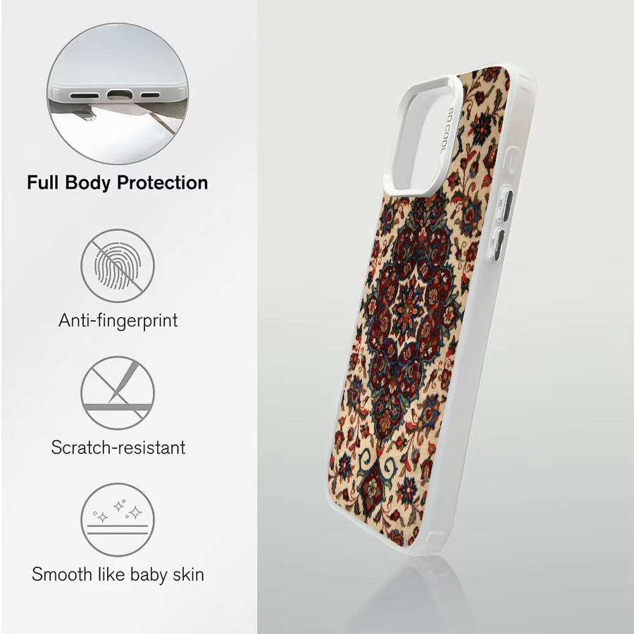 Aurora Funda Handyhülle mit Perser-Blumenmuster für iPhone 16, 15, 14, 13, 12, 11 Pro Max, Schwarz, Mehrfarbig, Mattes Design mit metallischem Laser-Effekt - Bild 1