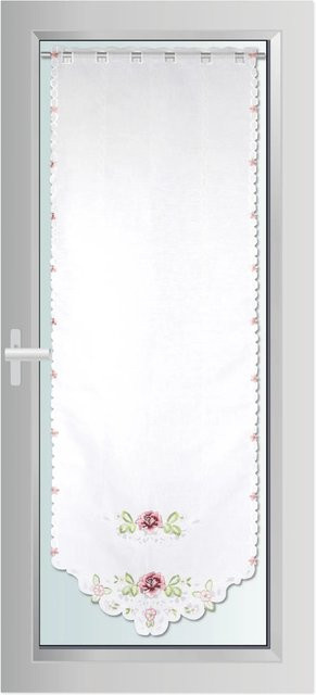 Bestlivings Türpaneel mit Stickerei Blumen Rose in Pink und Weiß, B/H: 60 x 180 cm inklusive Vitragestange - Bild 1