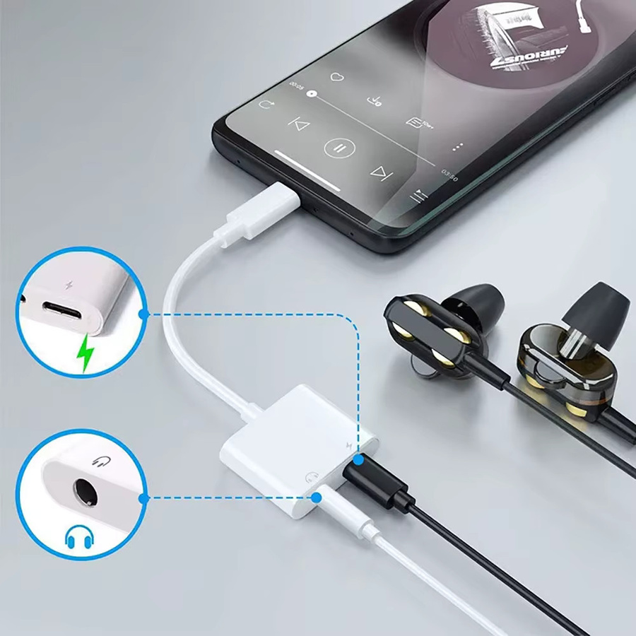 2-in-1 USB-C auf 3,5-mm-Klinke Audio-Adapter Splitter in Weiß für Samsung, Xiaomi und Huawei Kopfhörer - Bild 2