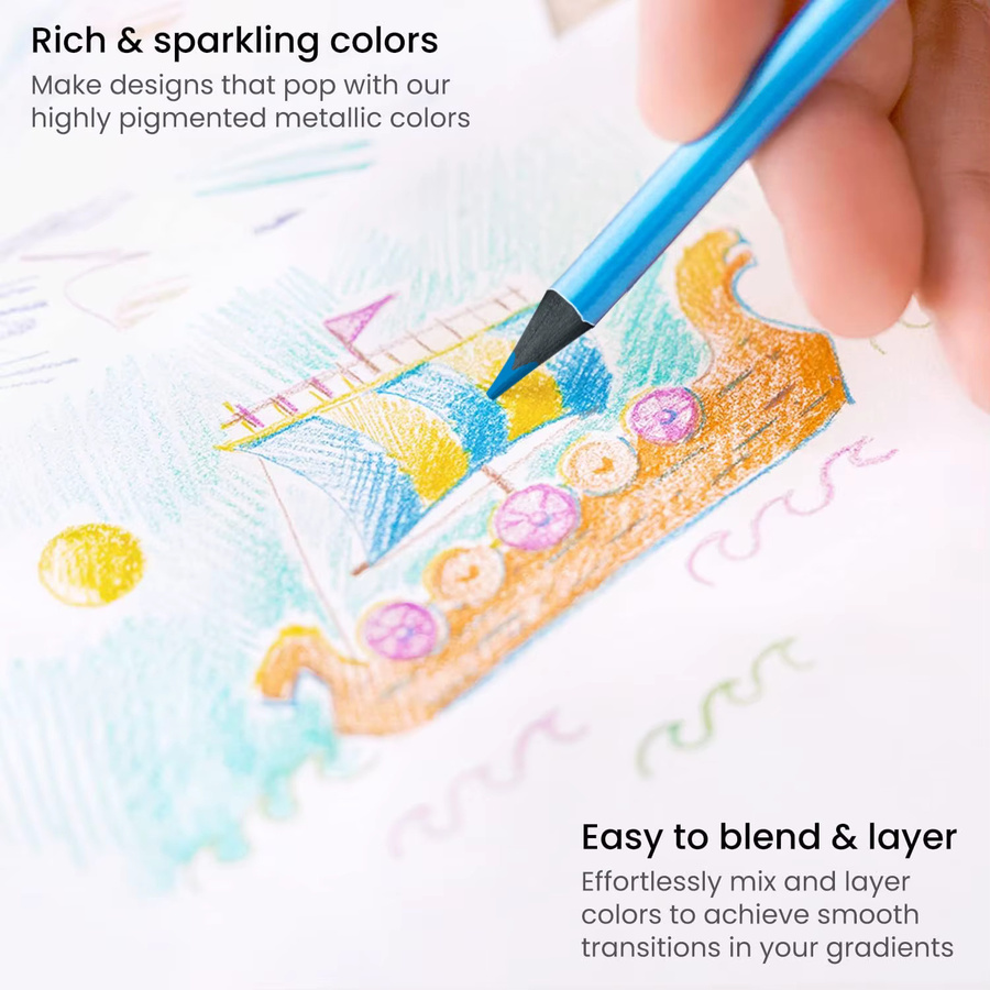 38-teiliges Künstlerbedarf Skizzenstifte-Set mit Graphitstiften, Kohlestiften und 12 Metallic-Bleistiften in Multicolour - Bild 4