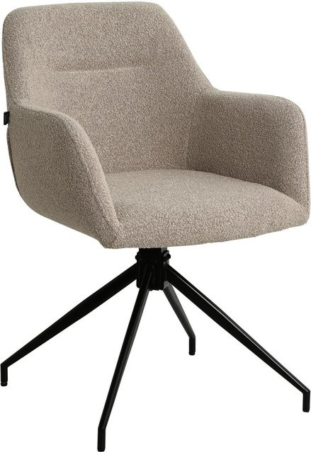 DELUKE Esszimmerstuhl GOVAN in Taupe mit Armlehnen und Schwenkfunktion aus Bouclé-Stoff, B/T/H: 58 x 60 x 85 cm - Bild 1
